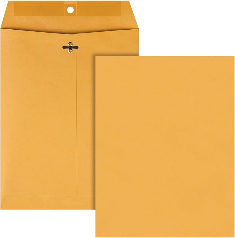 Quality Park 8-3/4 x 11-1/2 Clasp Envelopes, Clasp and Gummed Closures for Storing or Mailing, Extra Heavy-Duty 32 lb Kraft Paper, 100 per Box (QUA37787), Light Brown - Image 1