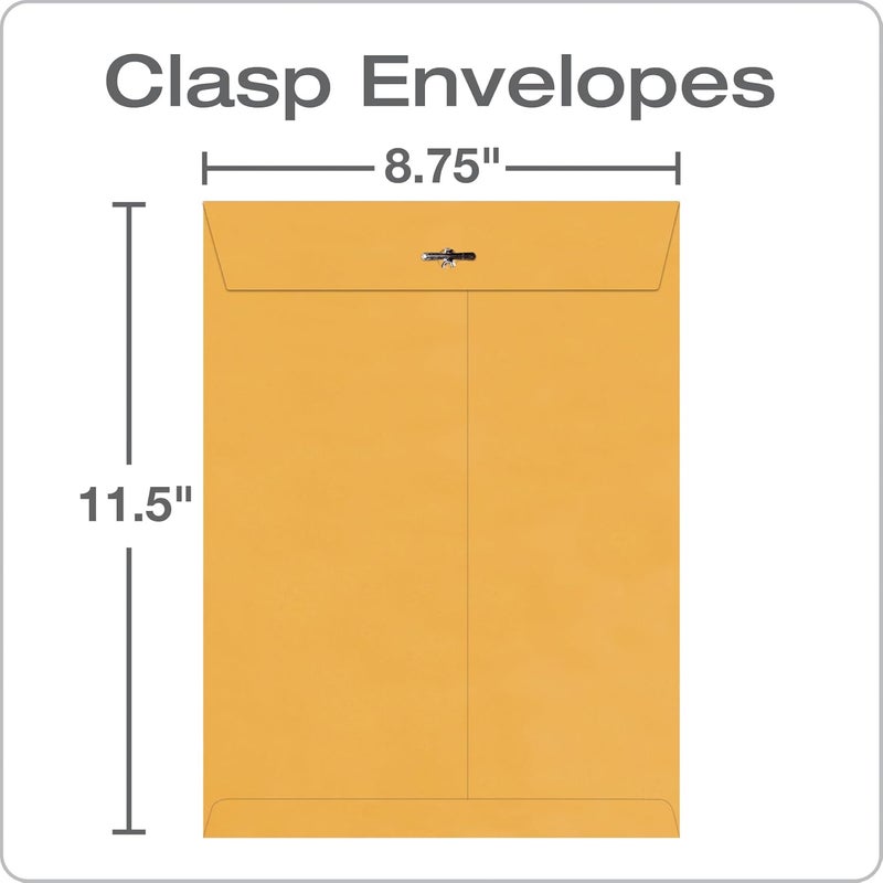 Quality Park 8-3/4 x 11-1/2 Clasp Envelopes, Clasp and Gummed Closures for Storing or Mailing, Extra Heavy-Duty 32 lb Kraft Paper, 100 per Box (QUA37787), Light Brown - Image 2