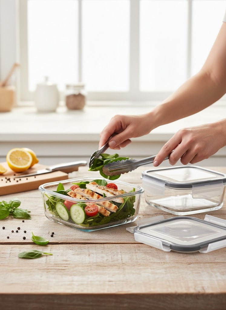 لاف حاوية طعام زجاجية مربعة بغطاء باللون الرمادي/شفاف سعة 720 مل - Image 1