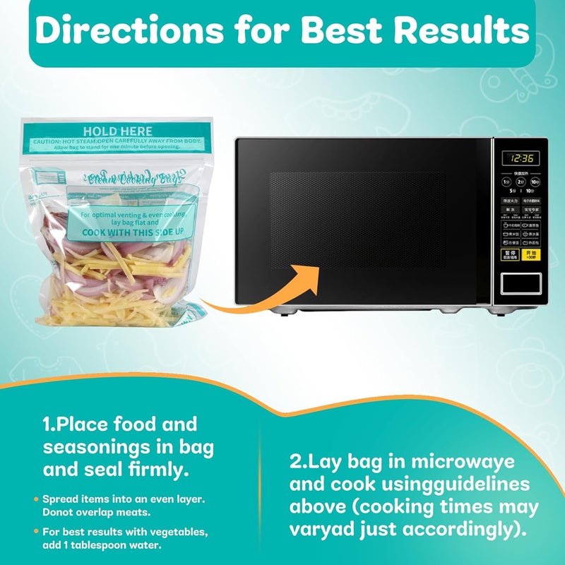 ECOOPTS 20×Steam Cooking Bags Microwave Steamer Bags for Vegetables,Potatoes and Meat (1) - Image 2