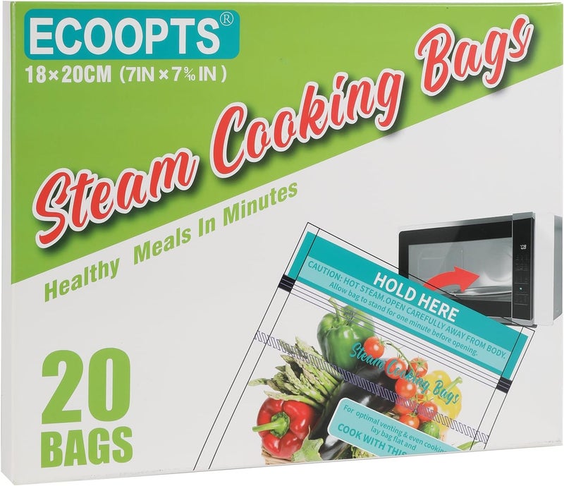 ECOOPTS 20×Steam Cooking Bags Microwave Steamer Bags for Vegetables,Potatoes and Meat (1) - Image 1