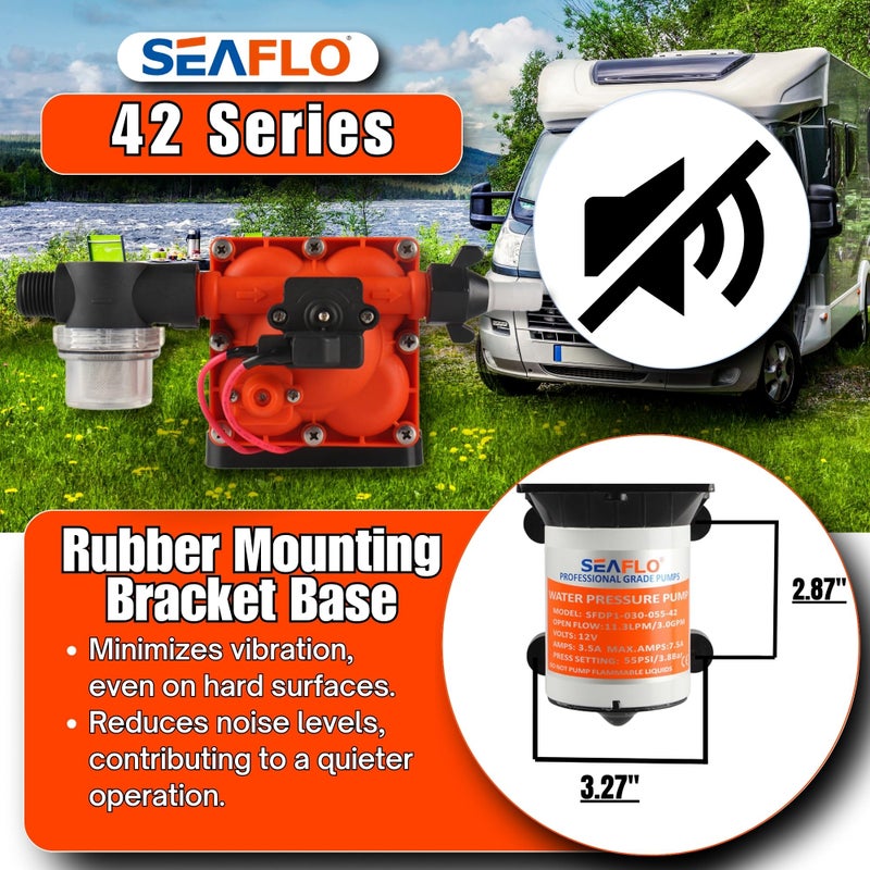 SEAFLO 42 Series On Demand Water Pressure Pump 12V 3.0 GPM 55PSI, with Bypass for Reduced Cycling, Self-Priming, For Marine/RV/Off-Grid, CE & Rohs Certified, UL Listed, 4-Year Warranty - Image 5