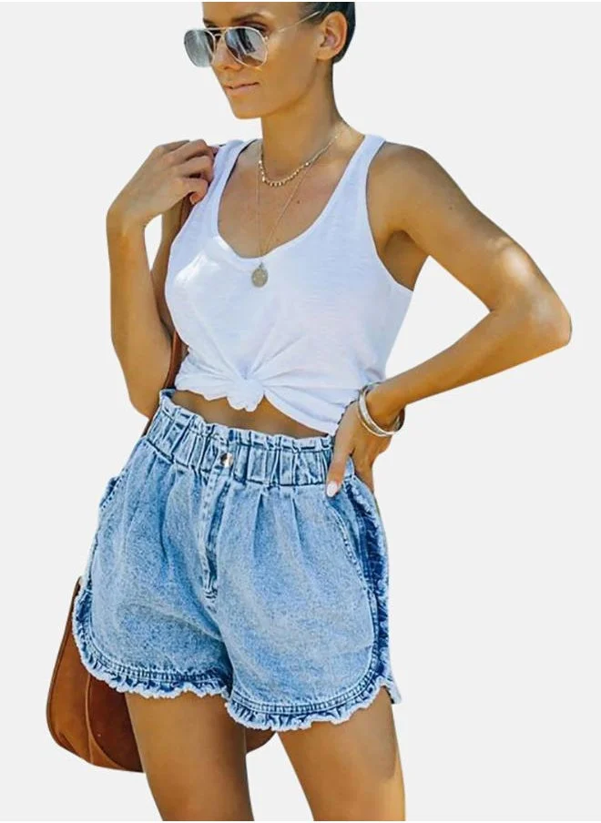 YUNIQEE Blue Solid Denim Shorts