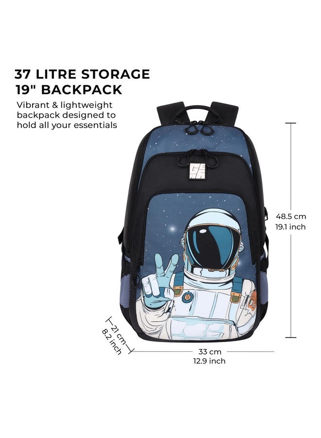 Gear Astronomer 19"/37L Large Water Resistant School Bag/College Bag/Casual 5 Compartment Backpack/Daypack/Travel 5 Compartment Backpack/Kids Bag for Boys/Girls (Black-Grey) - Image 2