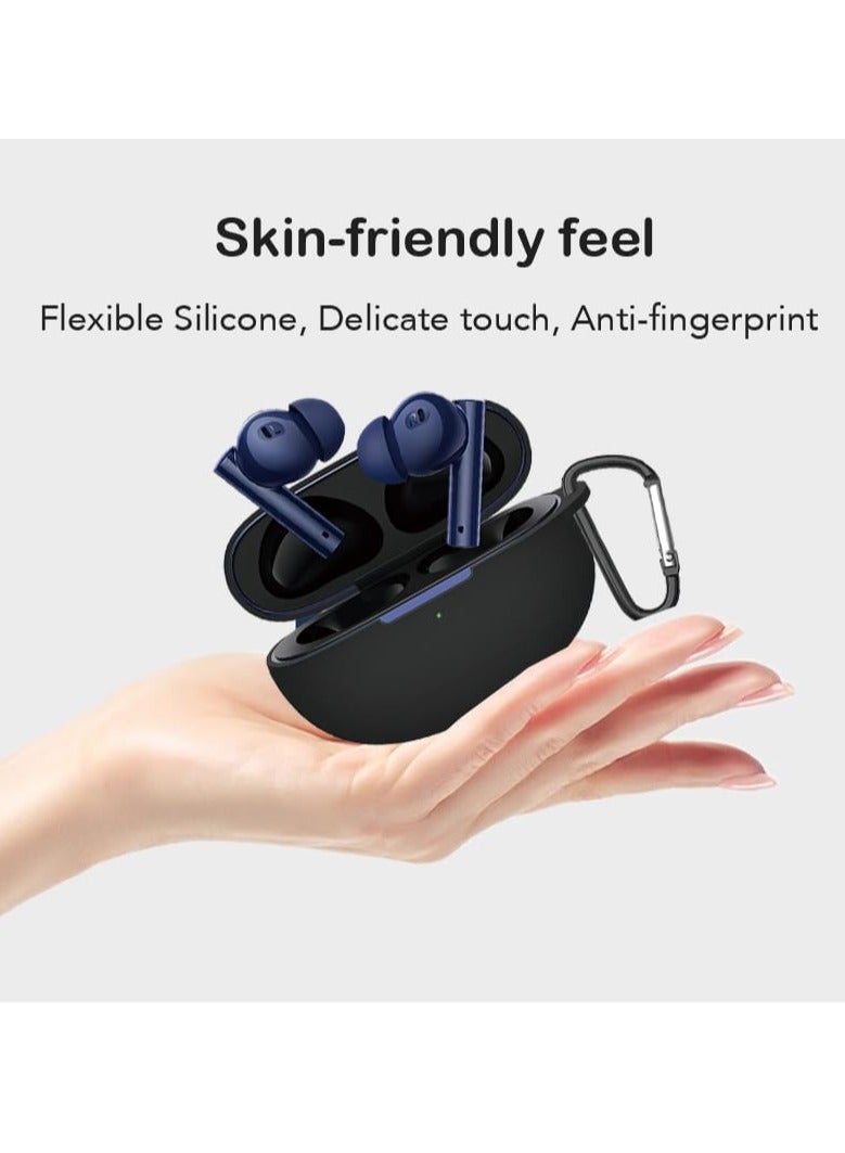 Sounce Silicone Case Cover for Realme Buds Air 5 Pro, Portable Non-Slip Grip & Scratch-Resistant Protector with Carabiner Clip Full Protection Water Resistant, Shockproof Cover - Black - Image 3