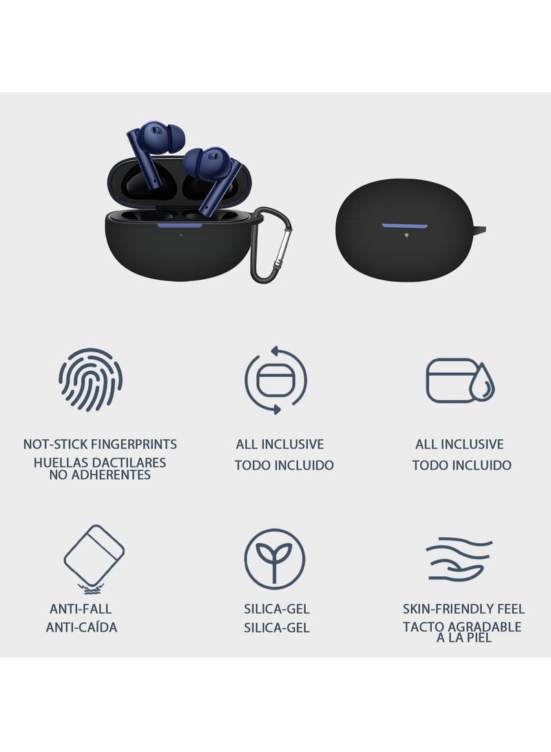 Sounce Silicone Case Cover for Realme Buds Air 5 Pro, Portable Non-Slip Grip & Scratch-Resistant Protector with Carabiner Clip Full Protection Water Resistant, Shockproof Cover - Black - Image 4