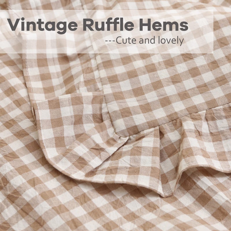 K MASANIJI K MASANIJI 2 Pack Taupe White Plaid Ruffle Euro Pillow Shams 26x26 inches  Washed Cotton Gingham Camel Brown Fall Decorative Pillow Covers for Bed/Sofa (26x26 inches  Taupe/White Plaid)  - Image 4