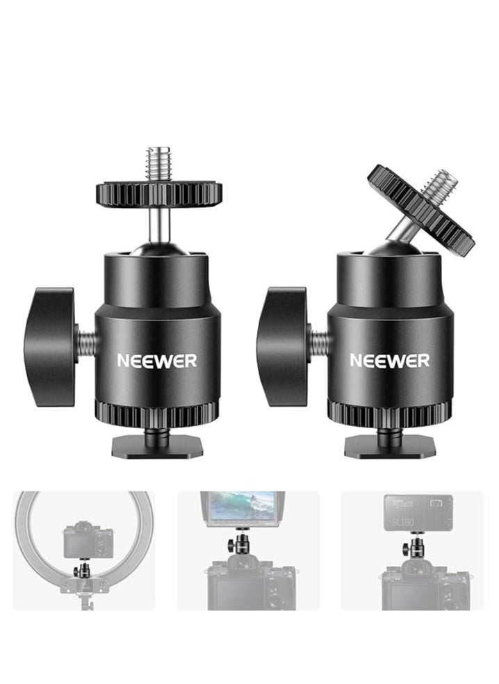 Neewer Neewer 1/4” Camera Hot Shoe Mount with Additional 1/4” Screw 2-Pack, Mini Ball Head Hot Shoe Mount Adapter for Cameras, Camcorders, Smart Phone, Video Light, Microphone, Ring Light - ST17  - Image 1