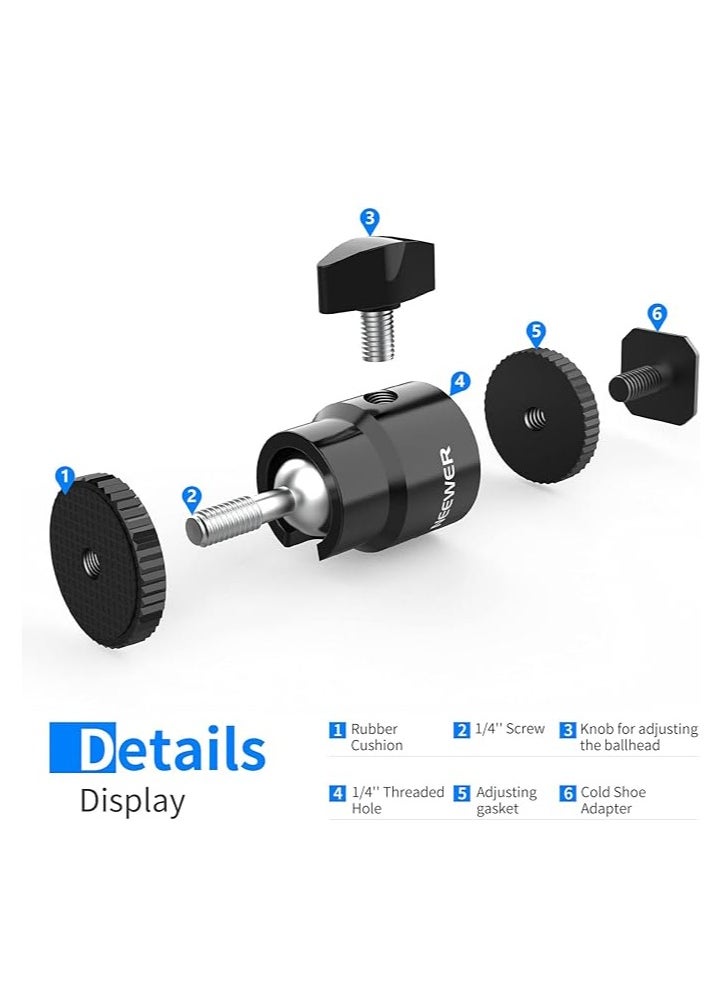 Neewer Neewer 1/4” Camera Hot Shoe Mount with Additional 1/4” Screw 2-Pack, Mini Ball Head Hot Shoe Mount Adapter for Cameras, Camcorders, Smart Phone, Video Light, Microphone, Ring Light - ST17  - Image 2