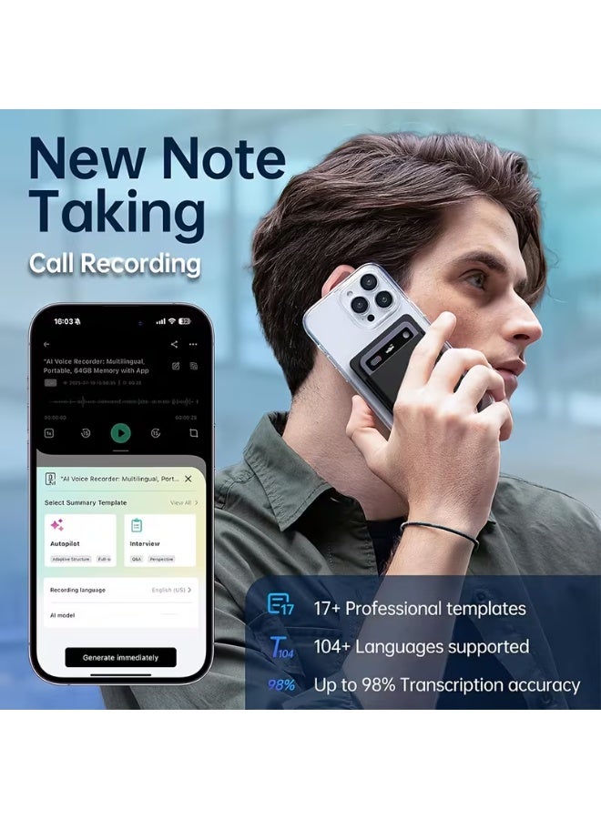 epicarma AI Portable Recording Device, Using AI Technology for Transcription and Summarization, a Pen-style Recording Device with App Control, Supports 140 Languages, 64GB Memory, an Ultra-thin Recording Device for Lectures, Meetings, Calls, Music Sampling - Image 5