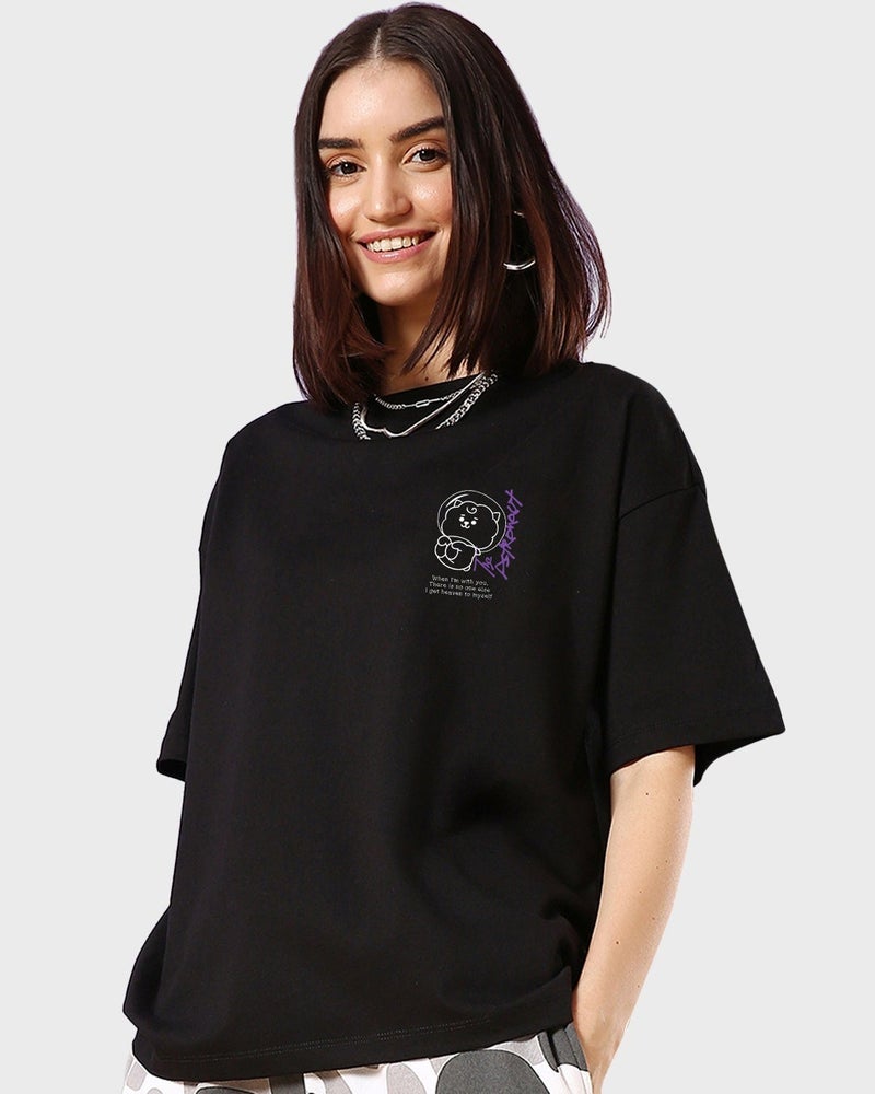 bewakoof Women's Black BTS Astro (JIN) Graphic Printed Oversized T-shirt - Image 4