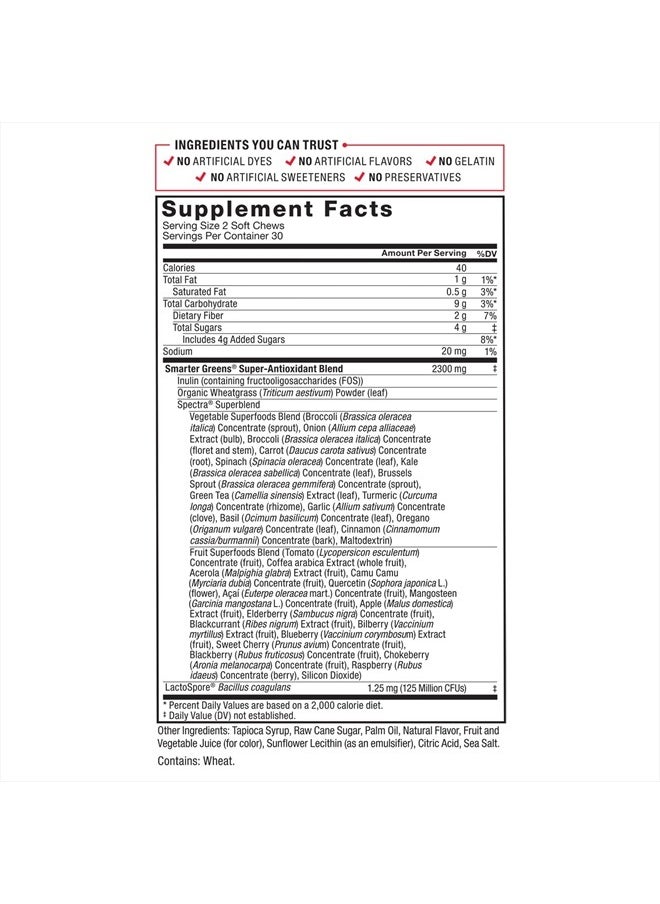 Force Factor FORCE FACTOR Smarter Greens Superfood Chews, 2-Pack, Greens and Superfoods with Probiotics, Antioxidants, and Fiber, Greens Supplement to Support Digestion, Nitric Oxide, and Energy, 120 Soft Chews  - Image 5