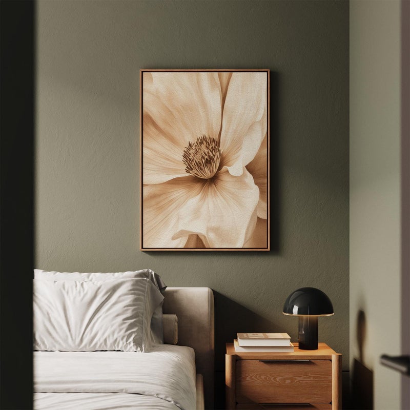 TNESSENTIAL Large Floral Canvas, Minimalist Beige Botanical Wall Art, Calm Flower Print for Above Console Table, Neutral Scandinavian Living Room Decor - Image 2