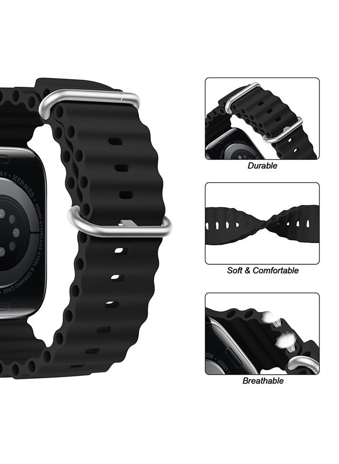 O Ozone Silicone Ocean Band For Apple Watch Band 42mm 44mm 45mm 49mm Adjustable Sport Loop Strap For iWatch Series 8/7/6/5/4/3/2/1/SE/Ultra - Dark Grey  - Image 3