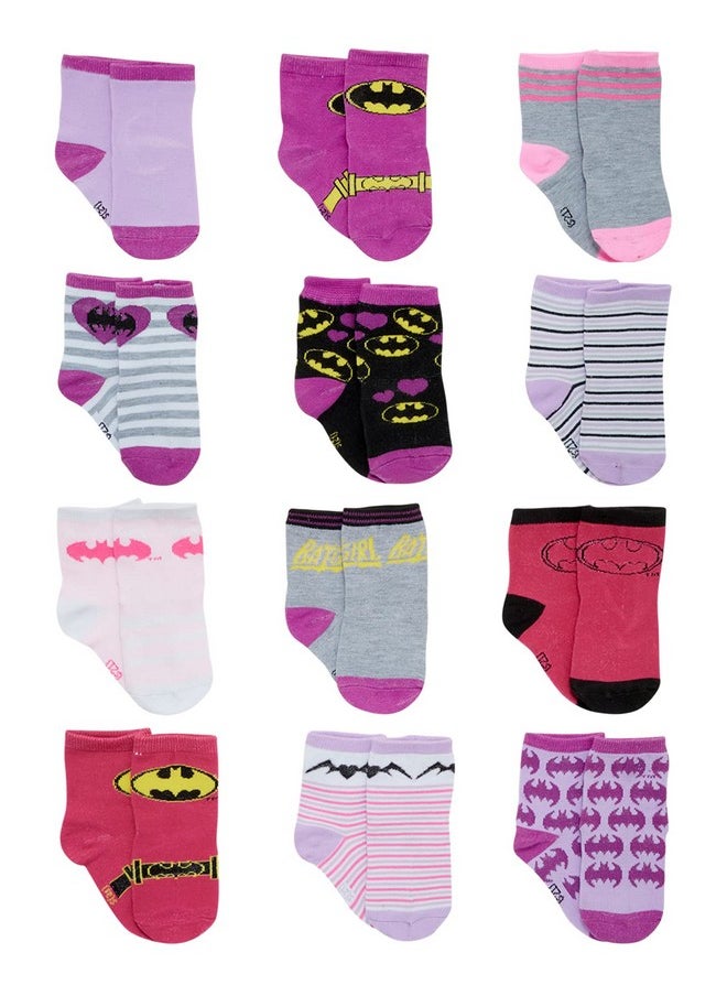 DC Comics DC Comics Baby Boys’ and Girls’ Socks - 12 Pack Batman, Wonder Woman, Superman, Justice League, Super Girl Socks (0-24M), Size 0-6M, Bat Girl  - Image 1