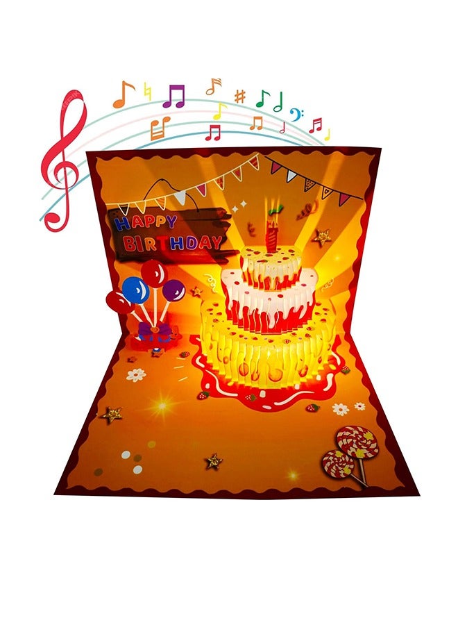 Generic Musical Birthday Cards, 3D Pop Up Birthday Cards, Light Music Birthday Cake Cards, Pop up Warming LED Colourful Happy Birthday Card Best for Mom, Wife, Sister, Girl, Friends - Image 1