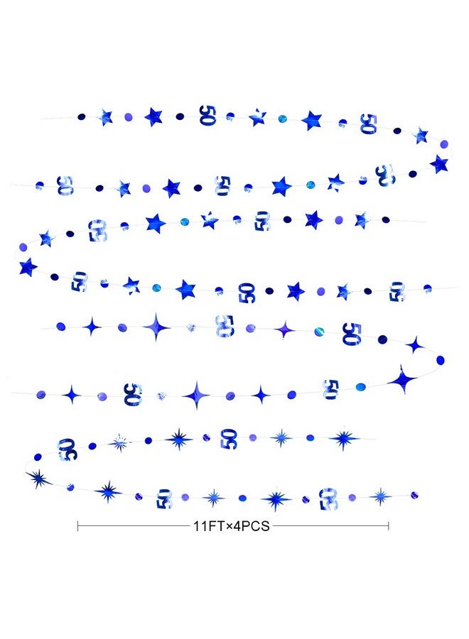 بينك بلوم زينة عيد ميلاد الخمسين باللون الأزرق الداكن، رقم 50، دائرة، نقطة، نجمة متلألئة، إكليل معدني معلق، لافتة، خلفية لعيد ميلاد الخمسين، الذكرى السنوية الخمسين السعيدة، لوازم حفل الخمسين - Image 2