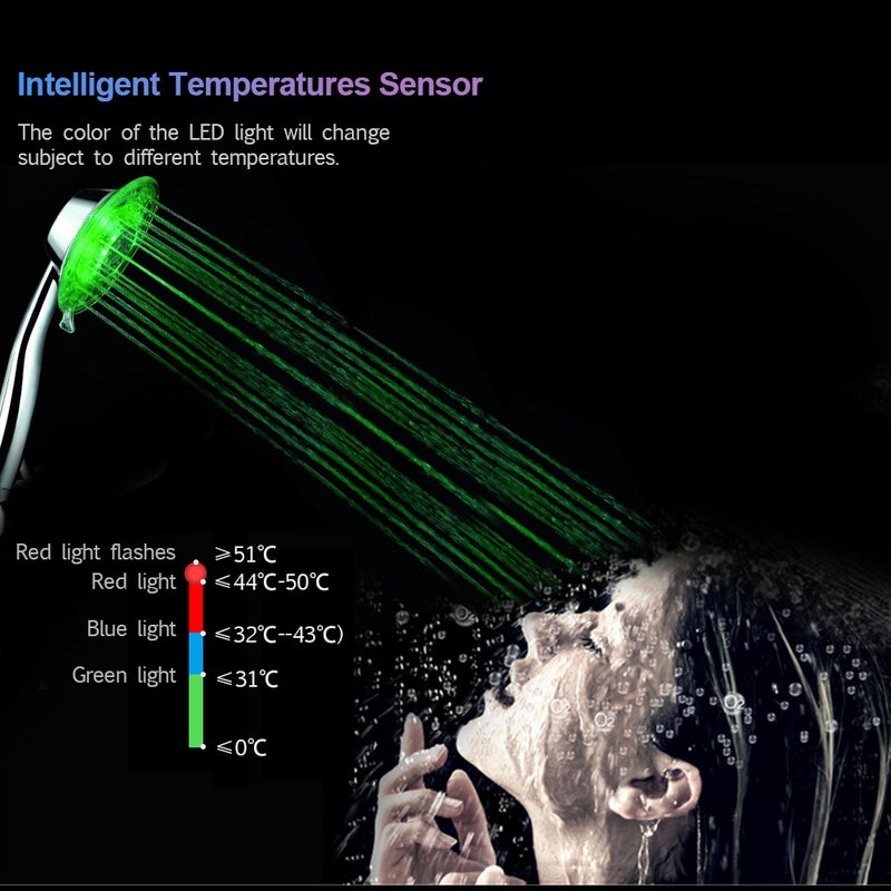 دوش يدوي LED رأس دوش LED متغير الألوان تلقائيًا بنظام RGB مع مستشعر درجة الحرارة للحمام - Image 5
