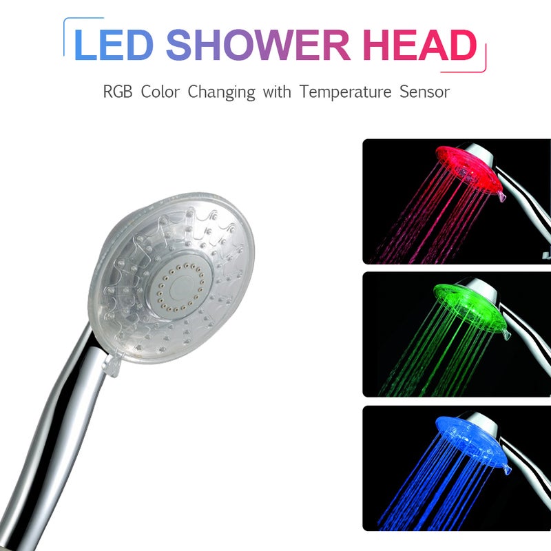دوش يدوي LED رأس دوش LED متغير الألوان تلقائيًا بنظام RGB مع مستشعر درجة الحرارة للحمام - Image 1
