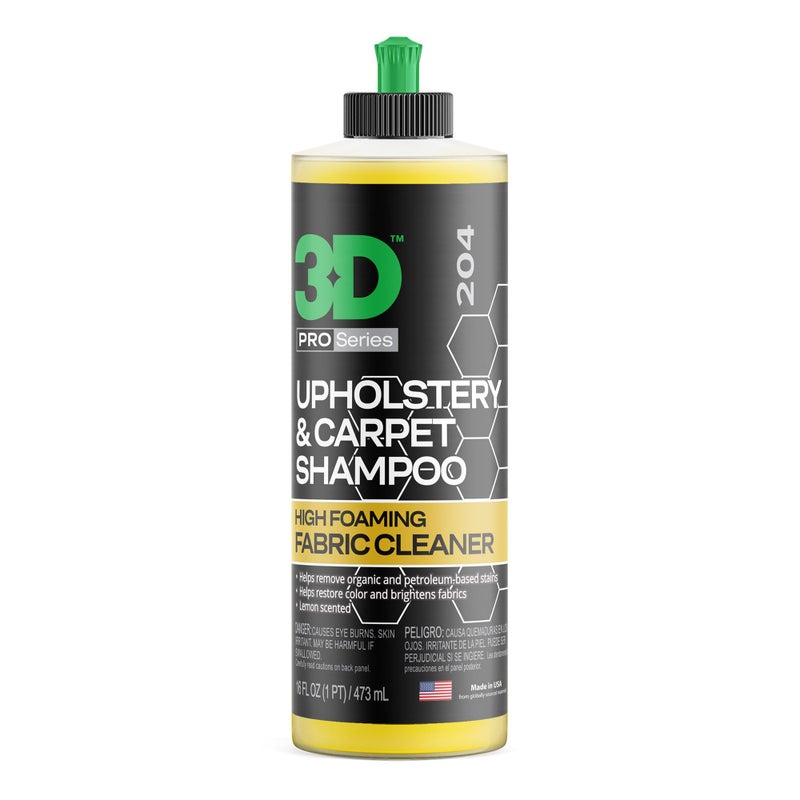 3D Upholstery  Carpet Shampoo  High Foam Stain Remover  Odor Eliminator Shampoo 16oz