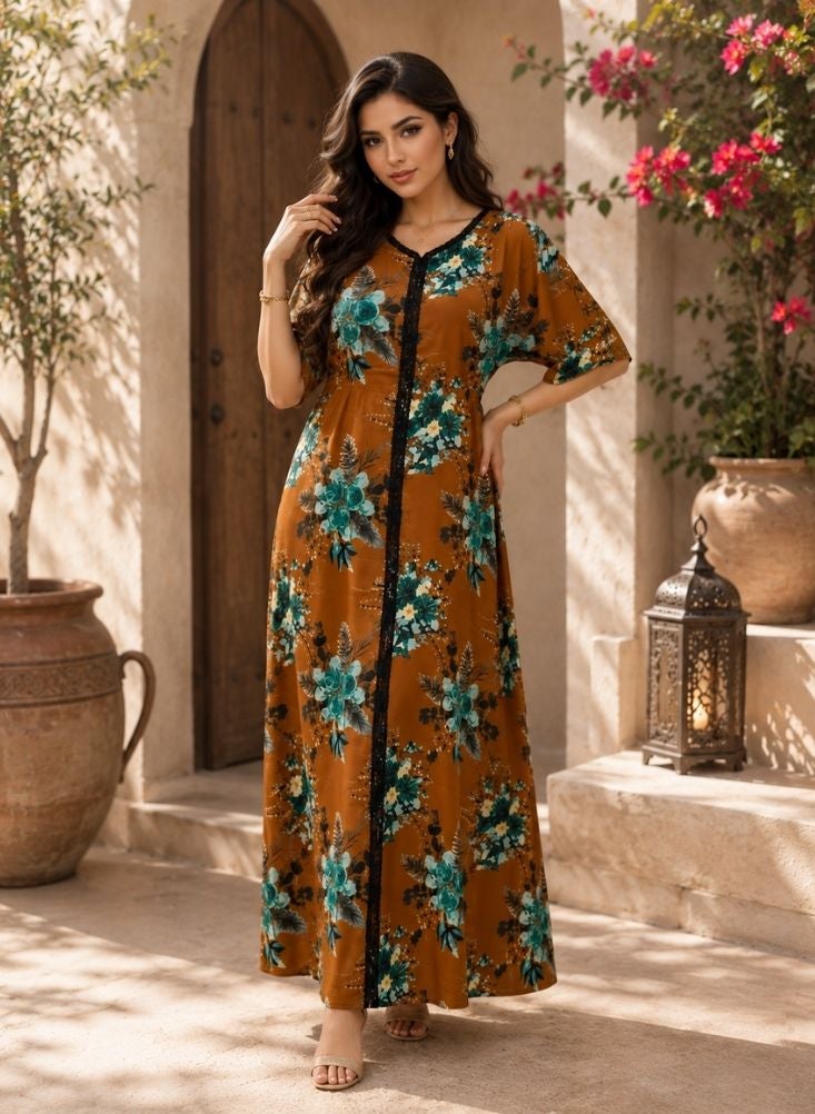 Jalabiya Maxi Dress Floral Printed - Image 1