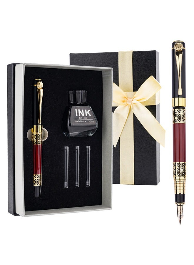 Luxury Fountain Pen Set, 0.5mm Metal Fountain Pen with 30ml Ink and Replacement Cartridges, Medium Point Business Writing Pen Calligraphy Pen for Journaling Signature School Office Gift Supplies