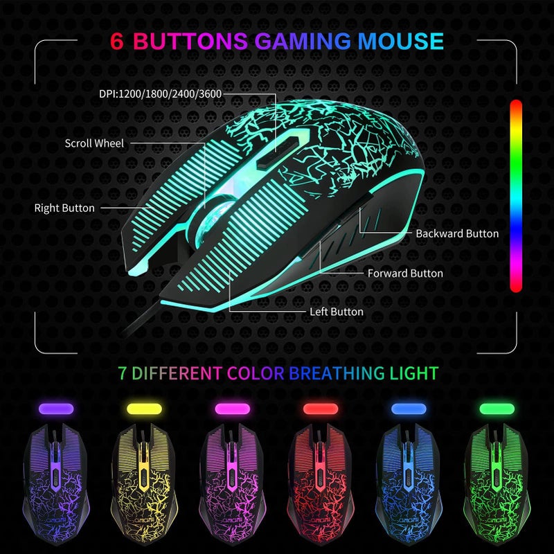 CHONCHOW Gaming LED Keyboard Mouse Headset and Mousepad Bundle, CHONCHOW Wired Rainbow LED Light Up Gaming Keyboard Mouse Headset, Value 4 in 1 Game Set for Xbox PS4 PS5 PC Laptop Gamer - Image 4
