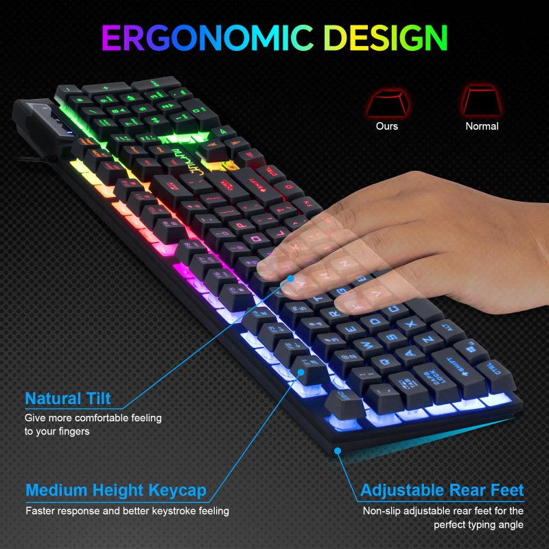 CHONCHOW Gaming LED Keyboard Mouse Headset and Mousepad Bundle, CHONCHOW Wired Rainbow LED Light Up Gaming Keyboard Mouse Headset, Value 4 in 1 Game Set for Xbox PS4 PS5 PC Laptop Gamer - Image 3