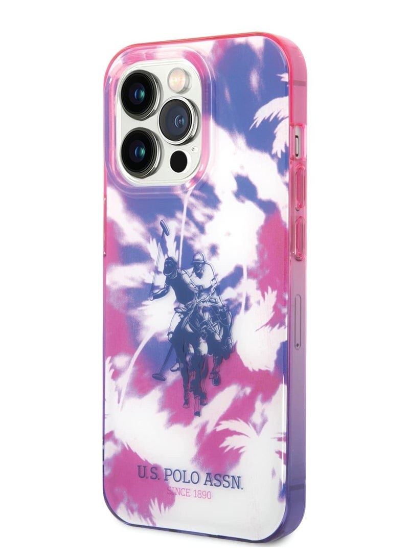 U.S.Polo PC/TPU IML Case With Dye Palm Design & Horse Logo For iPhone 14 Pro Max - Purple - Image 1