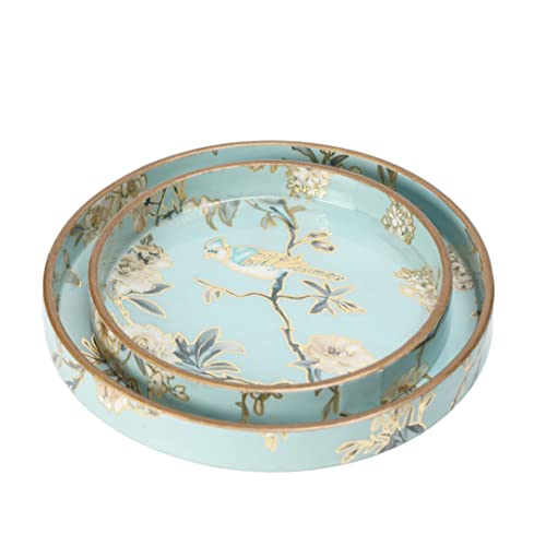 DULI Set of 2 MDF Wood Trays Enamel Coated| Round Wooden Serving Trays | Kitchen&Dining Decorative | Resin Tray | Handmade | 7x7 & 9x9 inches (Setof2Round: AquaGoldBirds) - Image 5