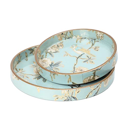 DULI Set of 2 MDF Wood Trays Enamel Coated| Round Wooden Serving Trays | Kitchen&Dining Decorative | Resin Tray | Handmade | 7x7 & 9x9 inches (Setof2Round: AquaGoldBirds) - Image 3