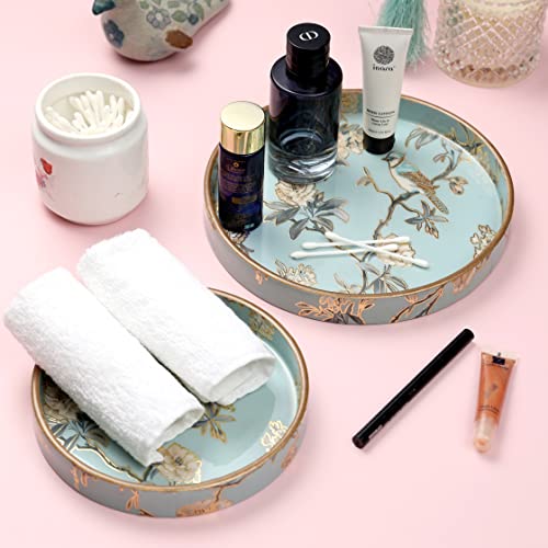 DULI Set of 2 MDF Wood Trays Enamel Coated| Round Wooden Serving Trays | Kitchen&Dining Decorative | Resin Tray | Handmade | 7x7 & 9x9 inches (Setof2Round: AquaGoldBirds) - Image 2