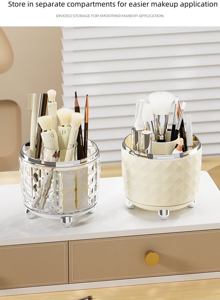 Milky white 360° rotating storage box, high-end, large-capacity makeup brush dust-proof storage box, desk desk storage pen holder  - Image 3