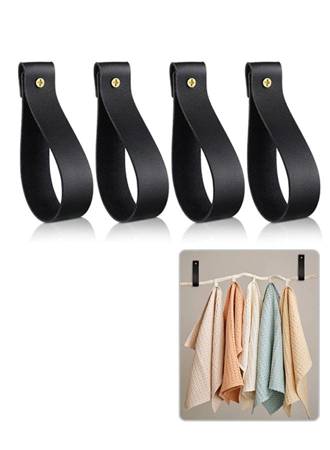4pcs Leather Curtain Rod Holder Leather Curtain Rod Bracket PU Leather Loop Strap for Wood Curtain Rod Wall mounted towel rack Leather Strap Wall Hooks for Hanging Towel Tapestry Canoe Paddle Black  - Image 1