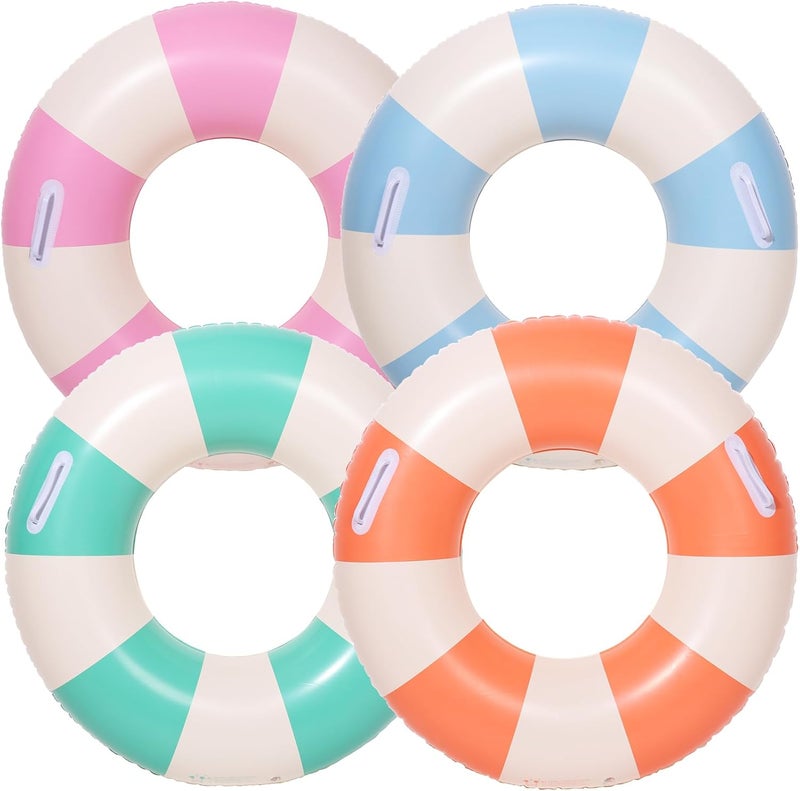 Yuokwer 33 inch Inflatable Pool Floats for Adults- 2 Pack Striped Floaties Pool Tubes Swim Rings Inflatable Pool Float for Swimming Pool Party Lake Beach Adults - Image 1