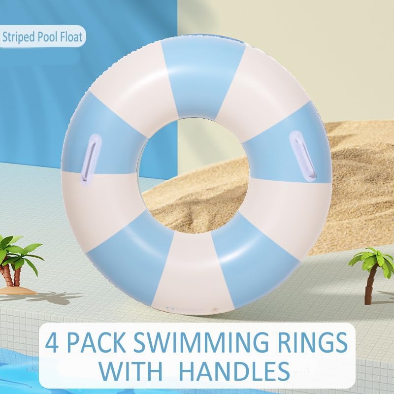 Yuokwer 33 inch Inflatable Pool Floats for Adults- 2 Pack Striped Floaties Pool Tubes Swim Rings Inflatable Pool Float for Swimming Pool Party Lake Beach Adults - Image 3