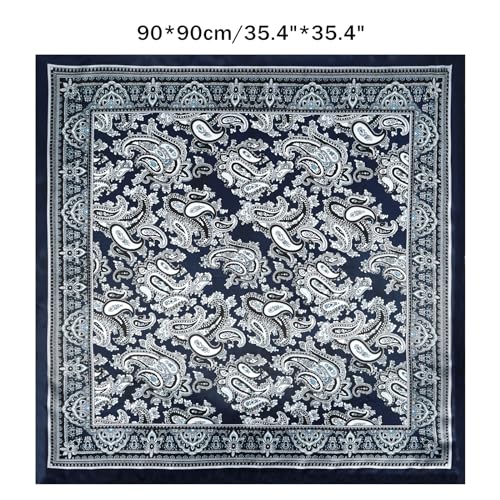 GERINLY Silk Feel Wild Rags for Men Paisley Print, Cowboy Big Neck Scarf Rancher Cravat, Square Head Bandana (Blue) - Image 2