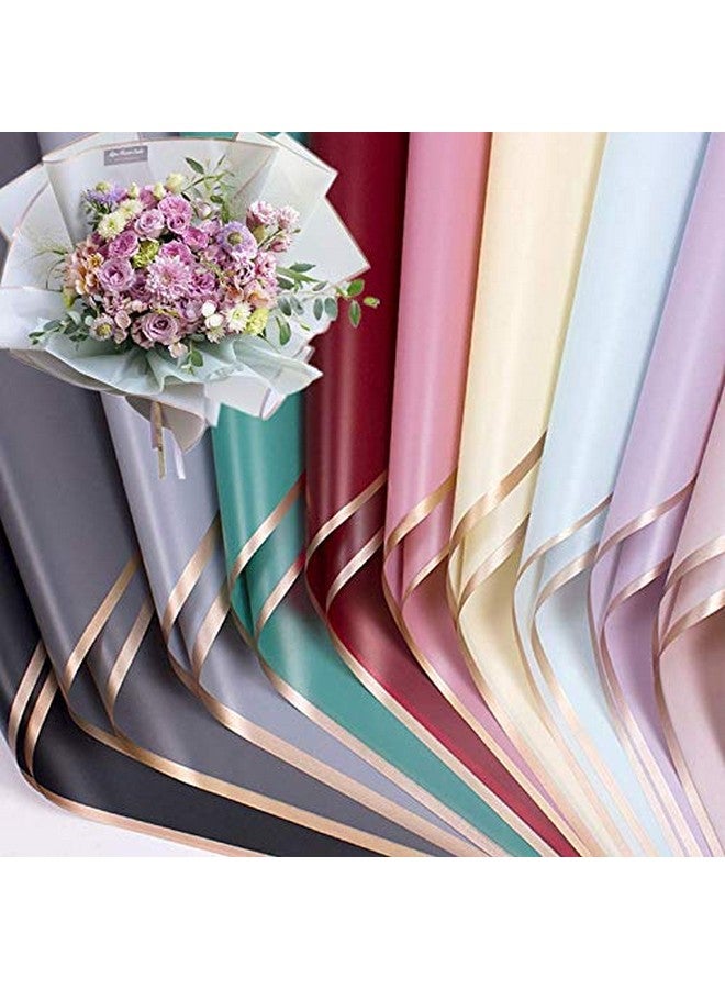 XICHEN 20 Counts /10 Colors Gold Edge Flower Waterproof Floral Wrapping Paper Florist Bouquet Supplies Diy Crafts Gift Packaging Or Gift Box Packaging 22.8 * 22.8Inch - Image 1