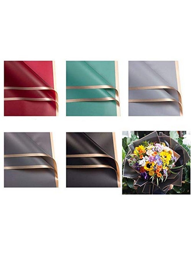 XICHEN 20 Counts /10 Colors Gold Edge Flower Waterproof Floral Wrapping Paper Florist Bouquet Supplies Diy Crafts Gift Packaging Or Gift Box Packaging 22.8 * 22.8Inch - Image 3
