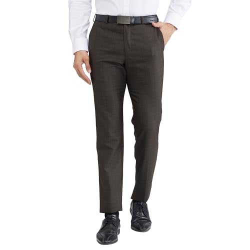 Raymond Men's Slim Fit Checks Pattern Poly Viscose Blend Flat Front Formal Trouser (Size: 30)-RMTS05386-O7 Dark Brown - Image 1