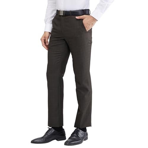 Raymond Men's Slim Fit Checks Pattern Poly Viscose Blend Flat Front Formal Trouser (Size: 30)-RMTS05386-O7 Dark Brown - Image 3