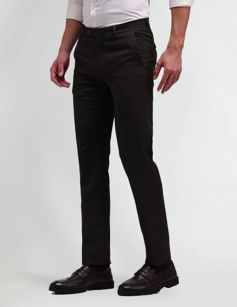 Arrow Dark Brown Slim Fit Solid Trousers for Men | Best Price UAE