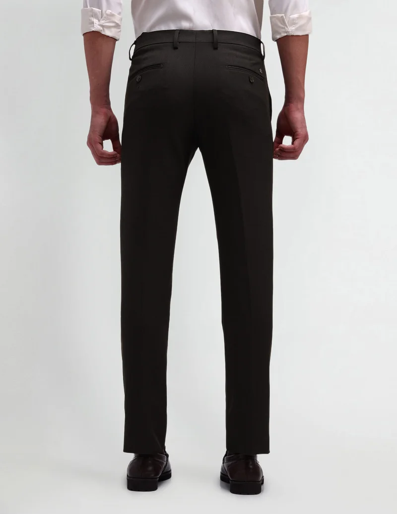 Arrow Dark Brown Slim Fit Solid Trousers for Men | Best Price UAE