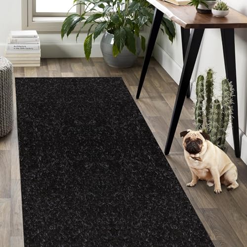 Weidear Hallway Runner Rug with Rubber Backing, Laundry Room Rug Non Slip, Washable Outdoor Indoor Rug Carpet Runner, Customized Area Rugs Mat for Entryway, Balcony, Kitchen, Garage-2FT x 6FT, Black - Image 1