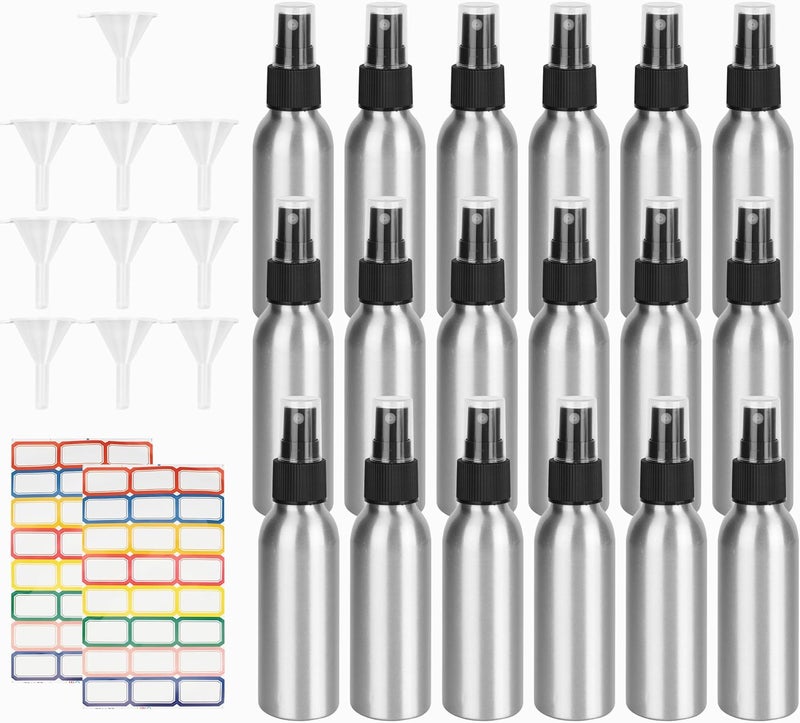YEUIKERR Plastic Small Spray Bottles, Fine Mist Clear Empty Plastic Small Travel Spray Bottle, with 10 Funnels and 10 Labels, Silver, 4 oz - Image 1