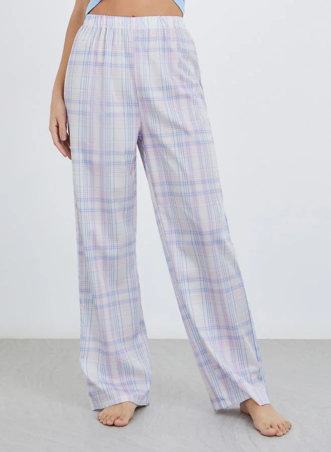 Take Two Take Two Solid Cami Top and Checked Pattern Pyjama Set