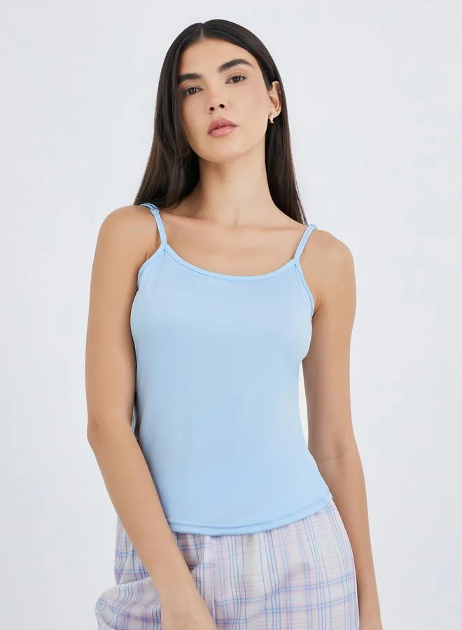 Take Two Take Two Solid Cami Top and Checked Pattern Pyjama Set