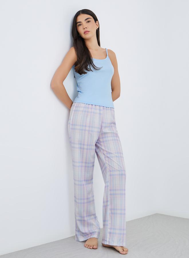 تايك تو طقم بيجامة كامي سادة بنقشة كاروهات - Image 1