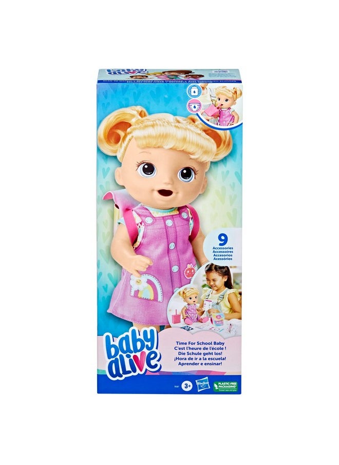 Baby Alive - Time For School Baby Doll Set, 12 Inch, Back To School Toys For Girls & Boys, Blonde Hair, Preschool Gifts For Kids, Ages 3+ (Amazon Exclusive) - Image 1