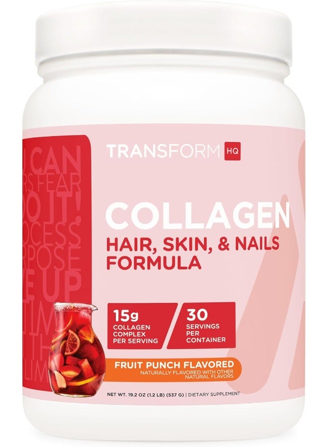 TransformHQ Beauty Collagen (30 Servings) Fruit Punch - Hair, Skin, & Nails Formula - Image 1